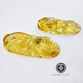 Natural Amber Carved Bee On Honeycomb Cabochon with Insects